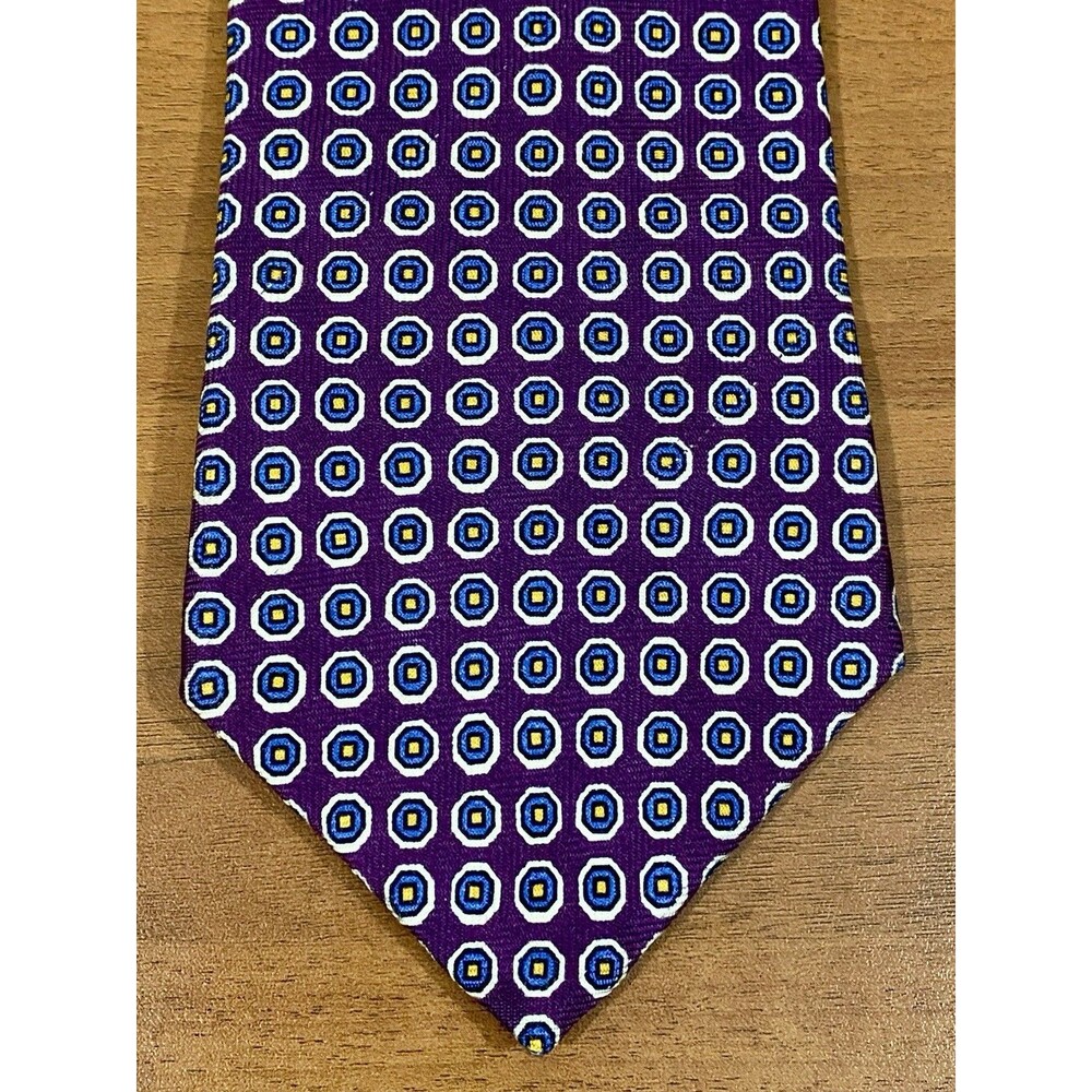 Vtg Lauren Ralph Lauren Silk Tie Purple Geometric Medallion Hand Finished USA